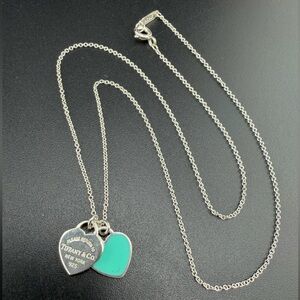 Tiffany & Co. 925 Sterling Silver Necklace with Turquoise Enamel Heart Charms